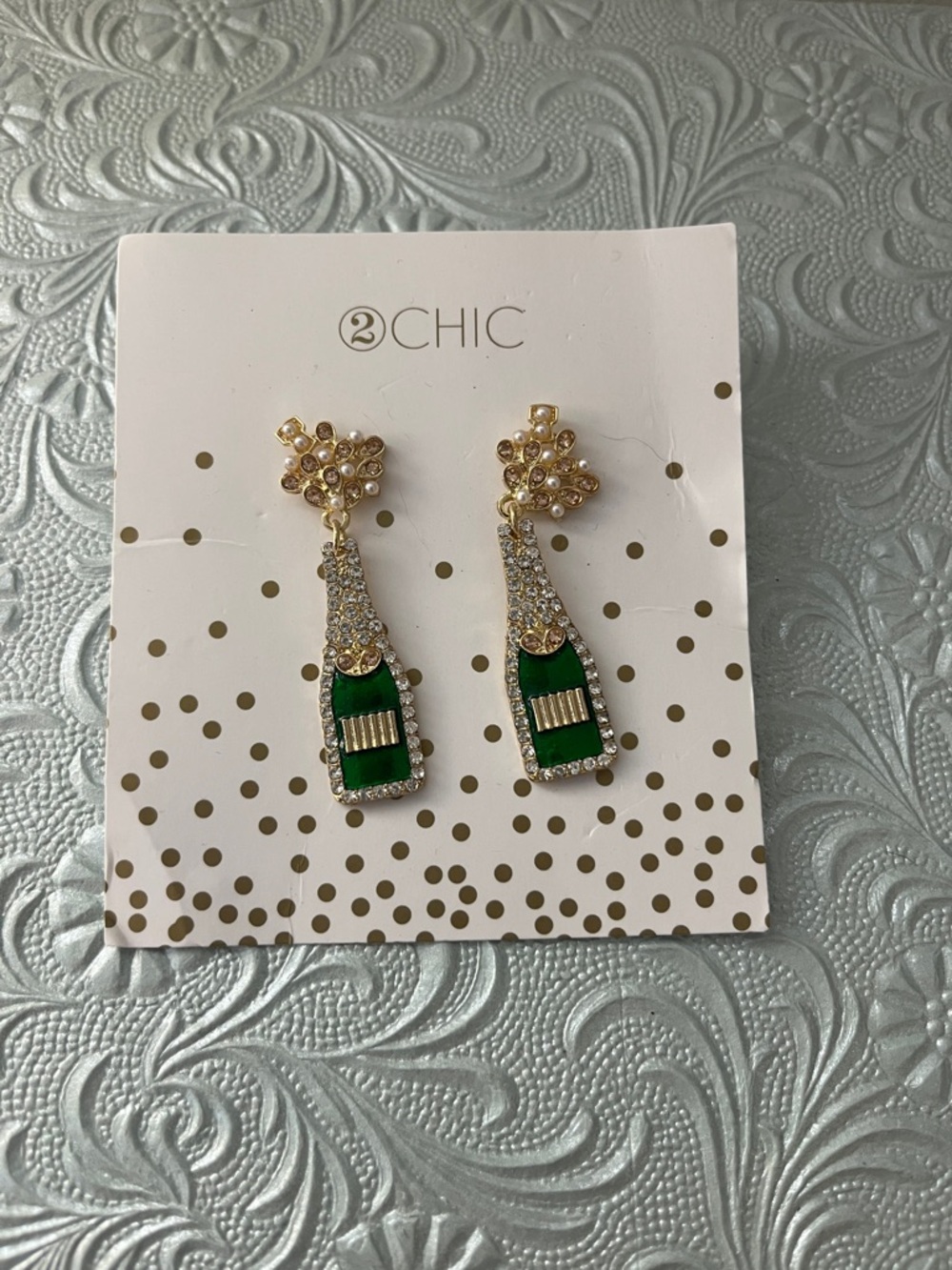 Chic Champagne bottle earrings, NWOT